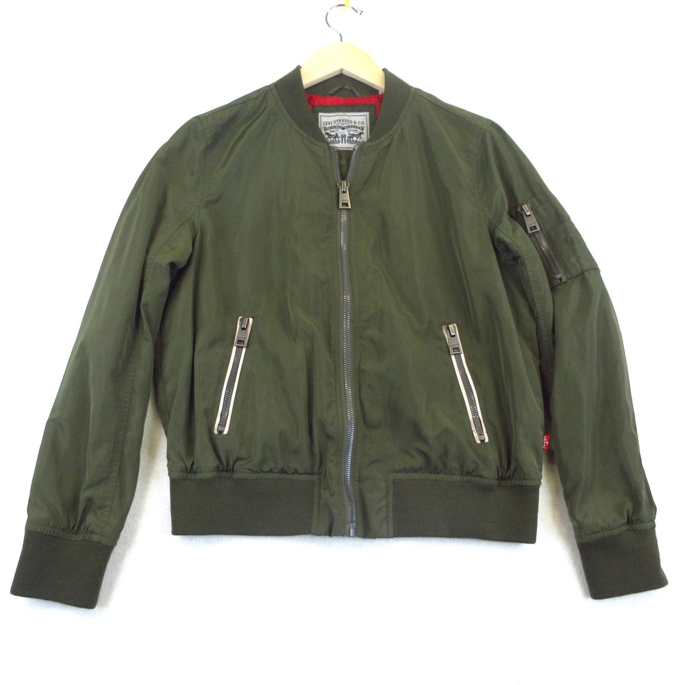 Levis Bomber Jacket Womens L Green MA-1 Style Zip Up‎ Utility Lightweight EUC